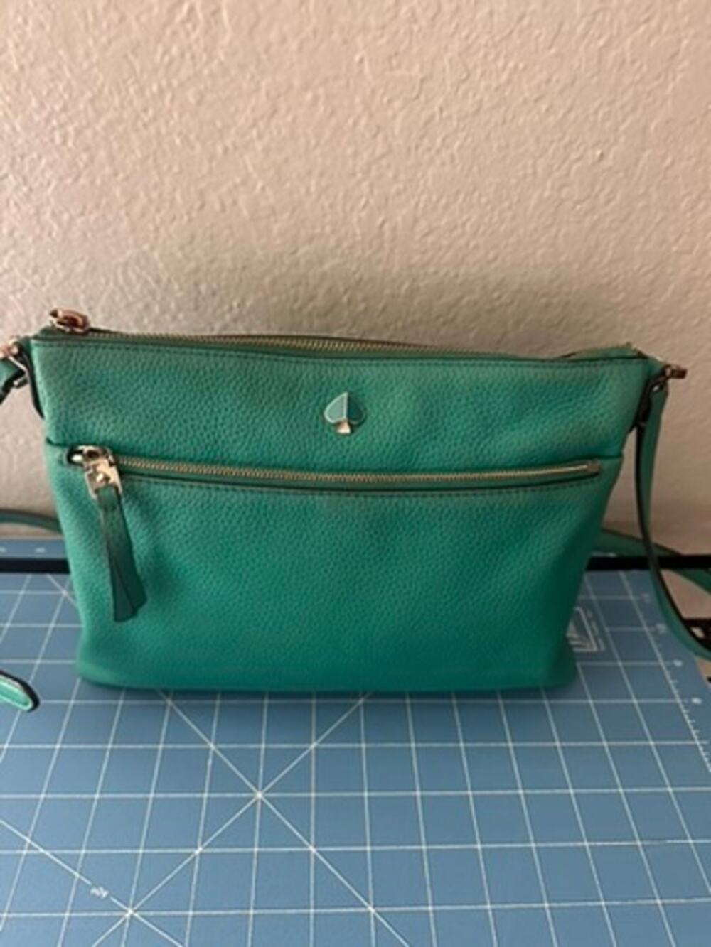 Kate Spade Love Shack Heart Shaped Crossbody Bag Saffiano Leather Teal Color